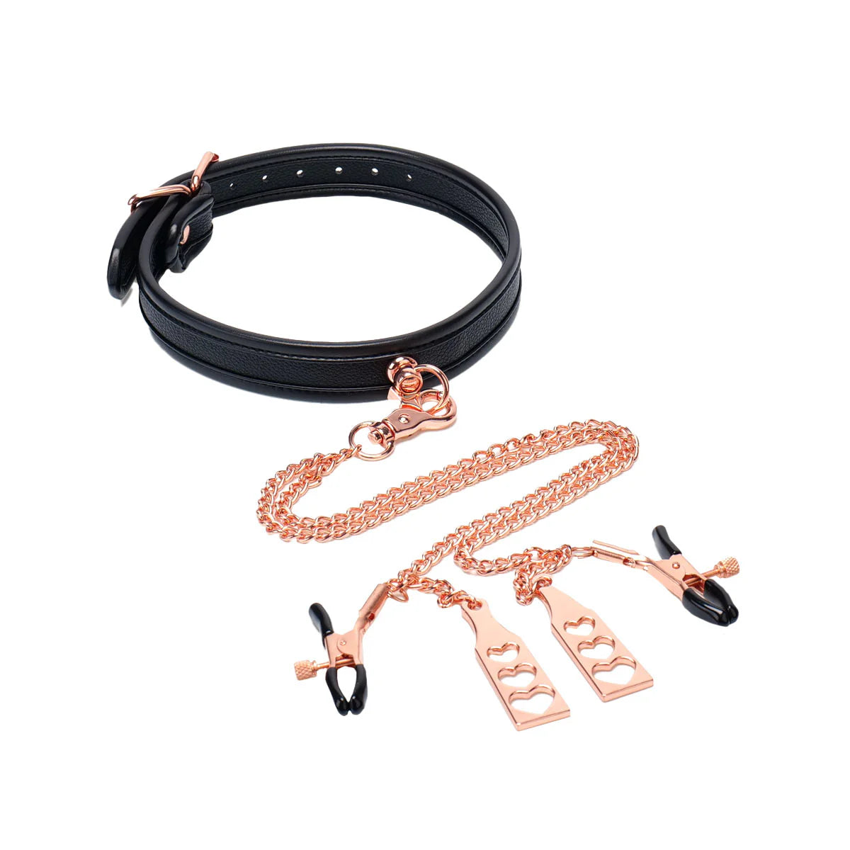 Punishment rose gold choker & nipple clamps