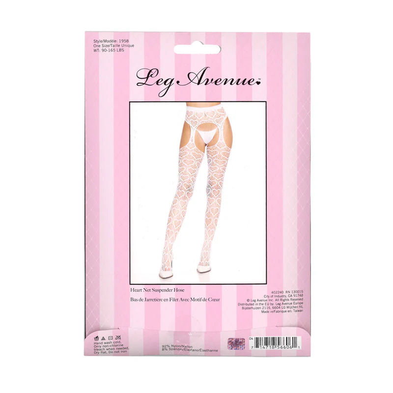 Leg Avenue - Collants à bretelles en filet cœur – Blanc