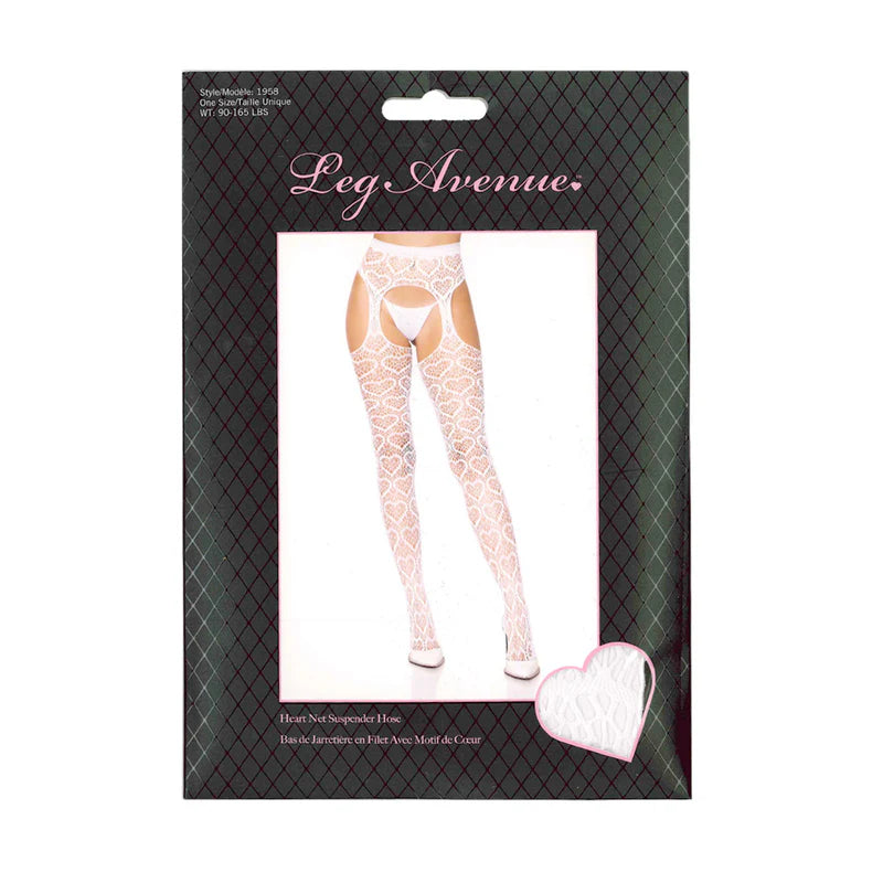 Leg Avenue - Collants à bretelles en filet cœur – Blanc