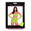 Leg Avenue - Ensemble 3 pièces à carreaux : bandeau, mini-jupe et mitaines - Vert fluo