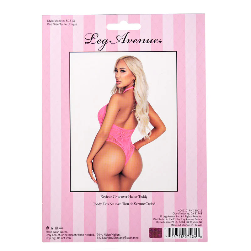 Leg Avenue - Body dos nu croisé à encolure en V – Rose
