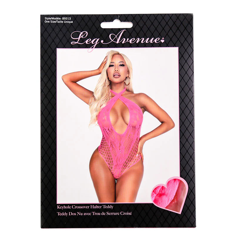 Leg Avenue - Body dos nu croisé à encolure en V – Rose