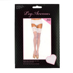 Leg Avenue - Bas cuissardes transparents en spandex avec bordure en dentelle et silicone de 12,5 cm – Blanc