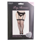 Leg Avenue - Bas résille avec bordure en dentelle - Noir - Grandes tailles
