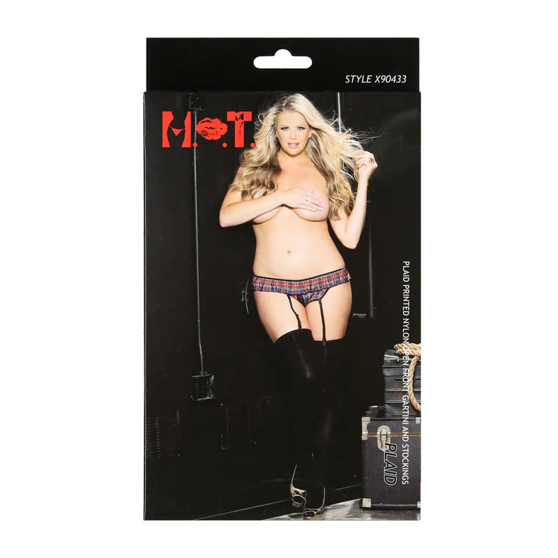 Hot - Culotte et bas en nylon imprimé à carreaux – Grandes tailles
